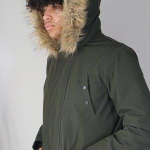 New Look faux fur trim hooded parka in khaki